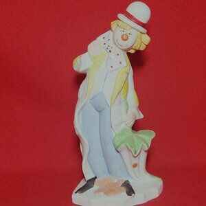 Vintage Action Bisque Porcelain Clown Holding Umbrella Figurine